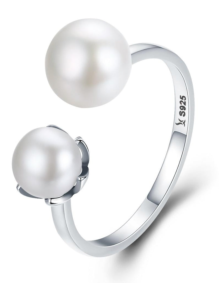 BAMOER δαχτυλίδι SCR192 με λευκές πέρλες, ανοιγόμενο, ασήμι 925, ασημί - Timo Leon™ Shop