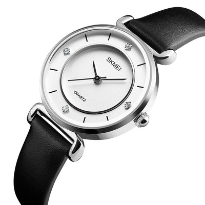 SKMEI γυναικείο ρολόι 1330LSI με δερμάτινο λουρί, 36mm, 3 ATM, ασημί - Timo Leon™ Shop