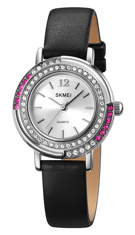 SKMEI γυναικείο ρολόι 1855SIBK με δερμάτινο λουρί, 28mm, 3 ATM, ασημί - Timo Leon™ Shop