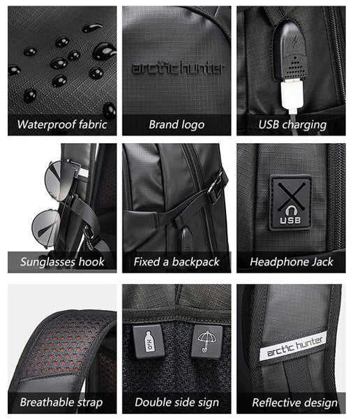 ARCTIC HUNTER τσάντα πλάτης B00387 με θήκη laptop 15.6", 26L, USB, γκρι - Timo Leon™ Shop