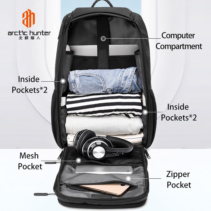 ARCTIC HUNTER τσάντα πλάτης B00461 με θήκη laptop 15.6", μαύρη - Timo Leon™ Shop