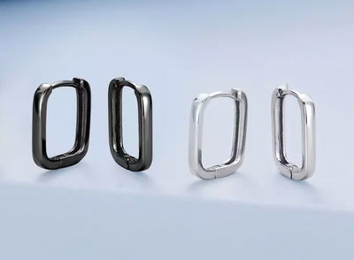 BAMOER σκουλαρίκια οβάλ κρίκοι BSE478-D, ασήμι 925, μαύρα - Timo Leon™ Shop