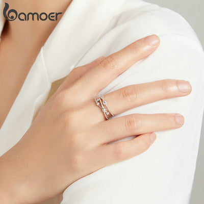 BAMOER δαχτυλίδι BSR162, κυβική ζιρκόνια, ανοιγόμενο, ασήμι 925, ασημί - Timo Leon™ Shop