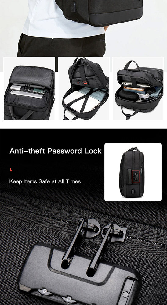 GOLDEN WOLF τσάντα πλάτης GB00397-BK με θήκη laptop 15.6", USB, μαύρη