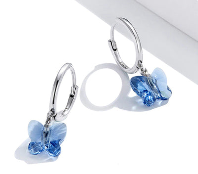 BAMOER σκουλαρίκια κρίκος πεταλούδα SCE959 με μπλε κρύσταλλο, ασήμι 925 - Timo Leon™ Shop